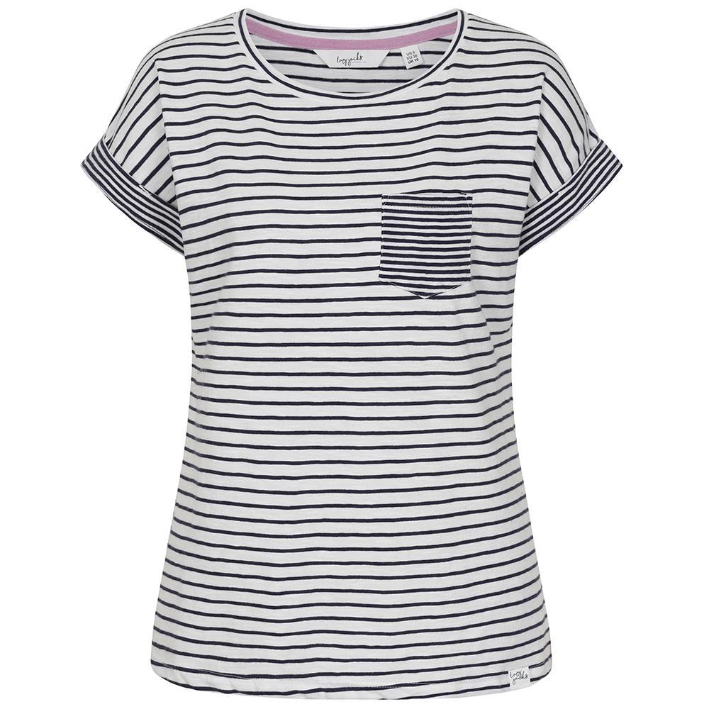 White - Front - Lazy Jacks Womens-Ladies Striped Rolled Sleeves T-Shirt