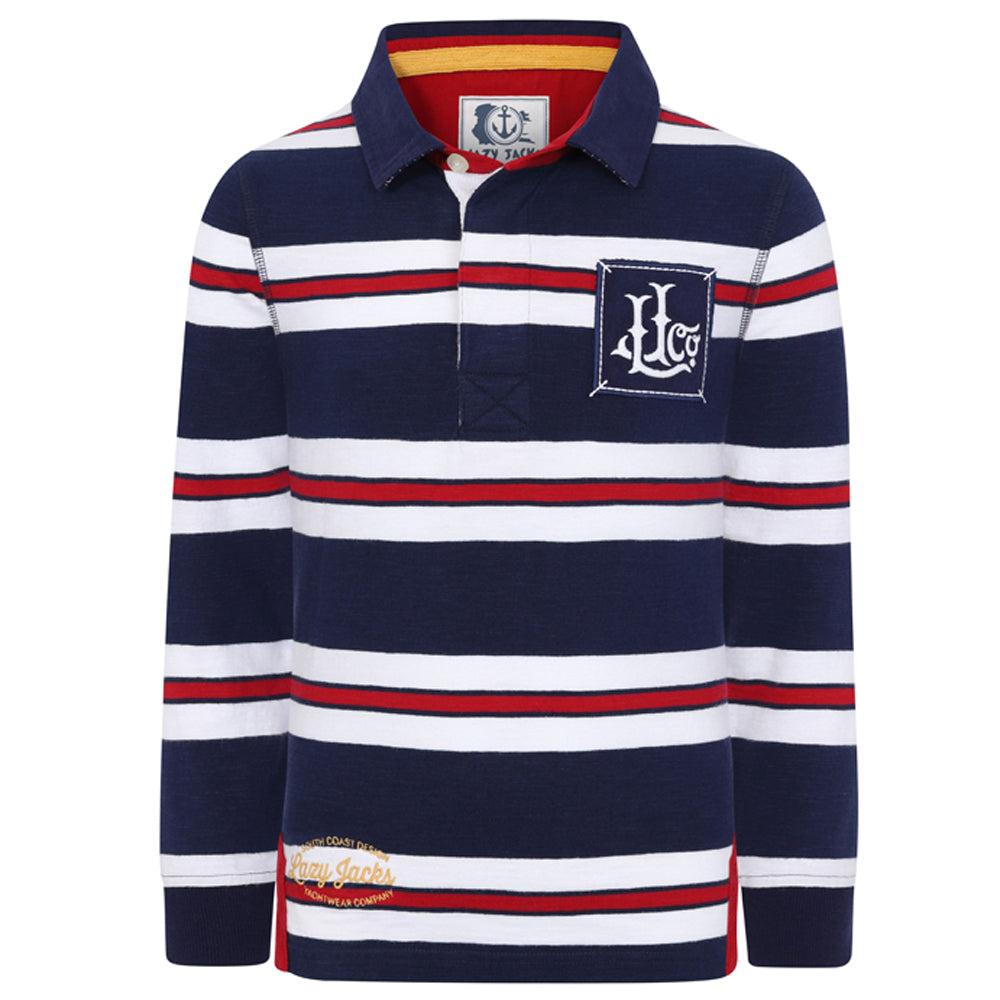Marine - Front - Lazy Jacks Boys Striped Rugby Shirt