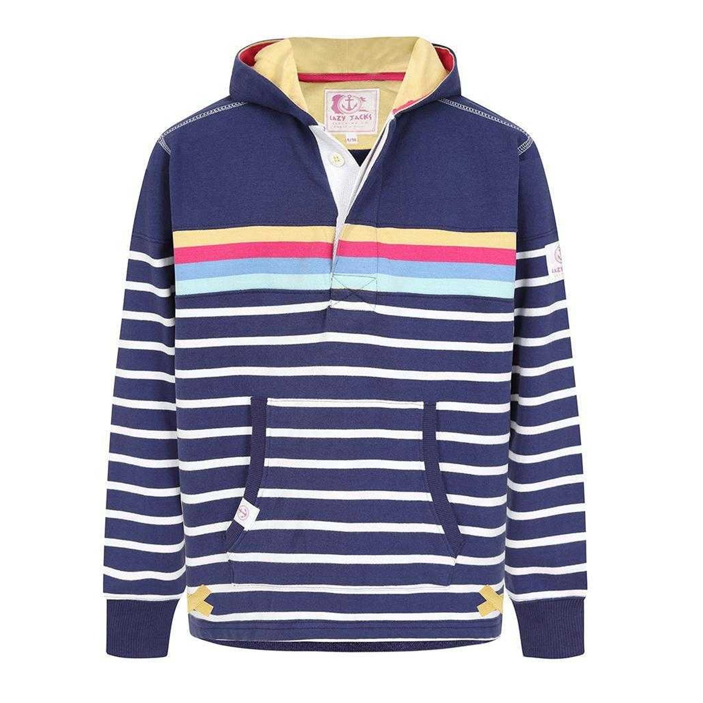 Prism Dusty Blue - Front - Lazy Jacks Girls Contrast Striped Hoodie