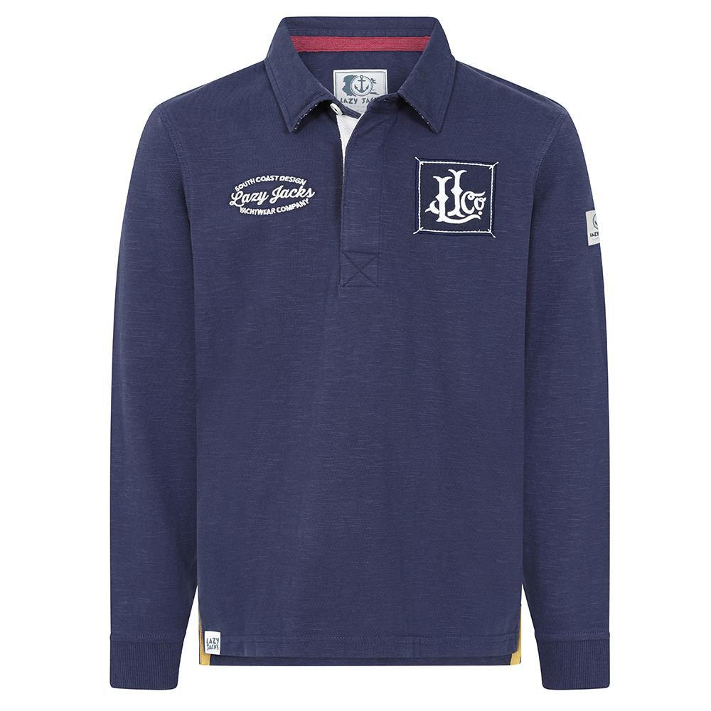 Marine - Front - Lazy Jacks Boys Contrast Collar Rugby Shirt