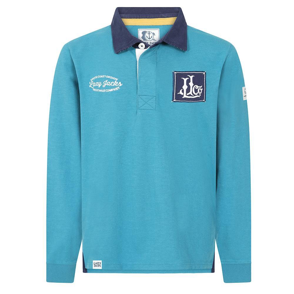 Teal - Front - Lazy Jacks Boys Contrast Collar Rugby Shirt