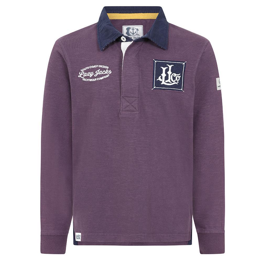 Grape - Front - Lazy Jacks Boys Contrast Collar Rugby Shirt