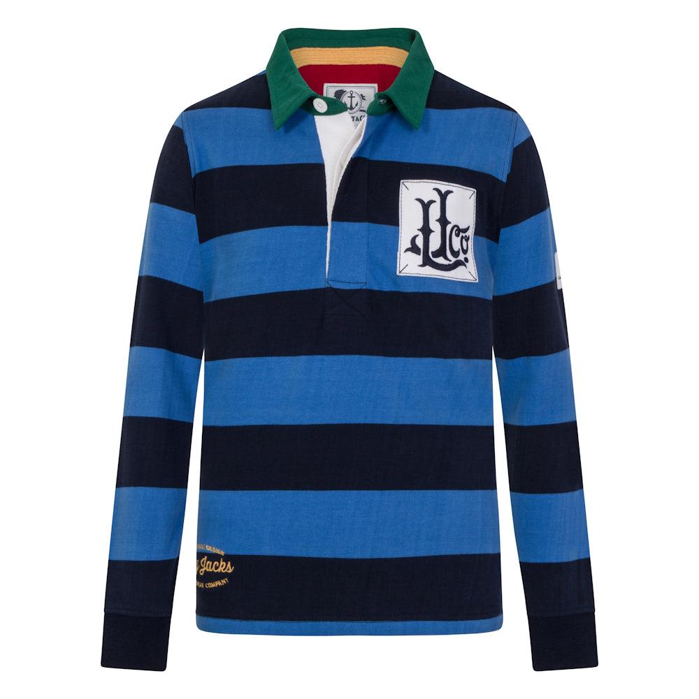 Deep Sea-Black - Front - Lazy Jacks Boys Contrast Striped Rugby Shirt