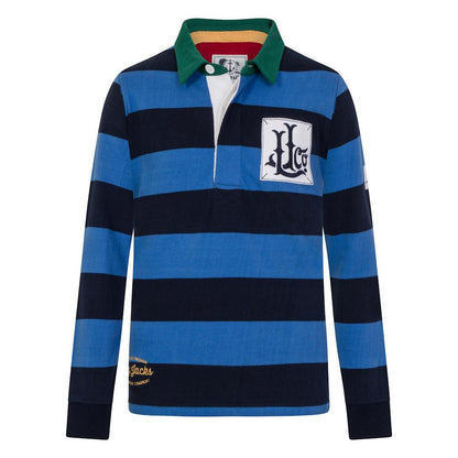 Deep Sea-Black - Front - Lazy Jacks Boys Contrast Striped Rugby Shirt