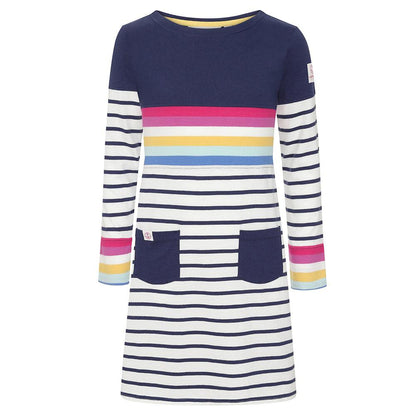 Prism Pink-Blue - Front - Lazy Jacks Girls Striped Jersey Long-Sleeved Dress