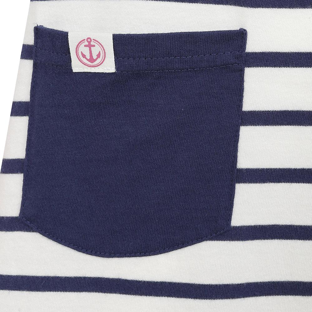 Prism Pink-Blue - Back - Lazy Jacks Girls Striped Jersey Long-Sleeved Dress