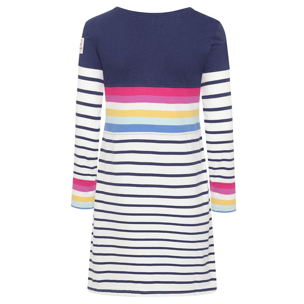 Prism Pink-Blue - Side - Lazy Jacks Girls Striped Jersey Long-Sleeved Dress