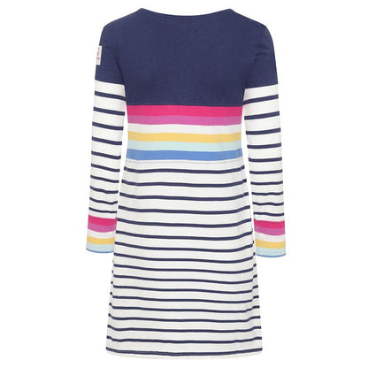 Prism Pink-Blue - Side - Lazy Jacks Girls Striped Jersey Long-Sleeved Dress
