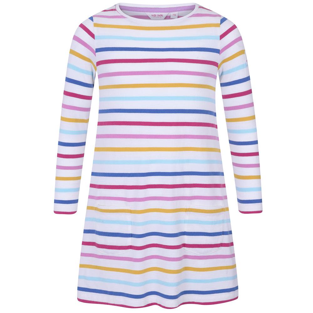 Multicoloured - Front - Lazy Jacks Girls Striped Long-Sleeved T-Shirt Dress