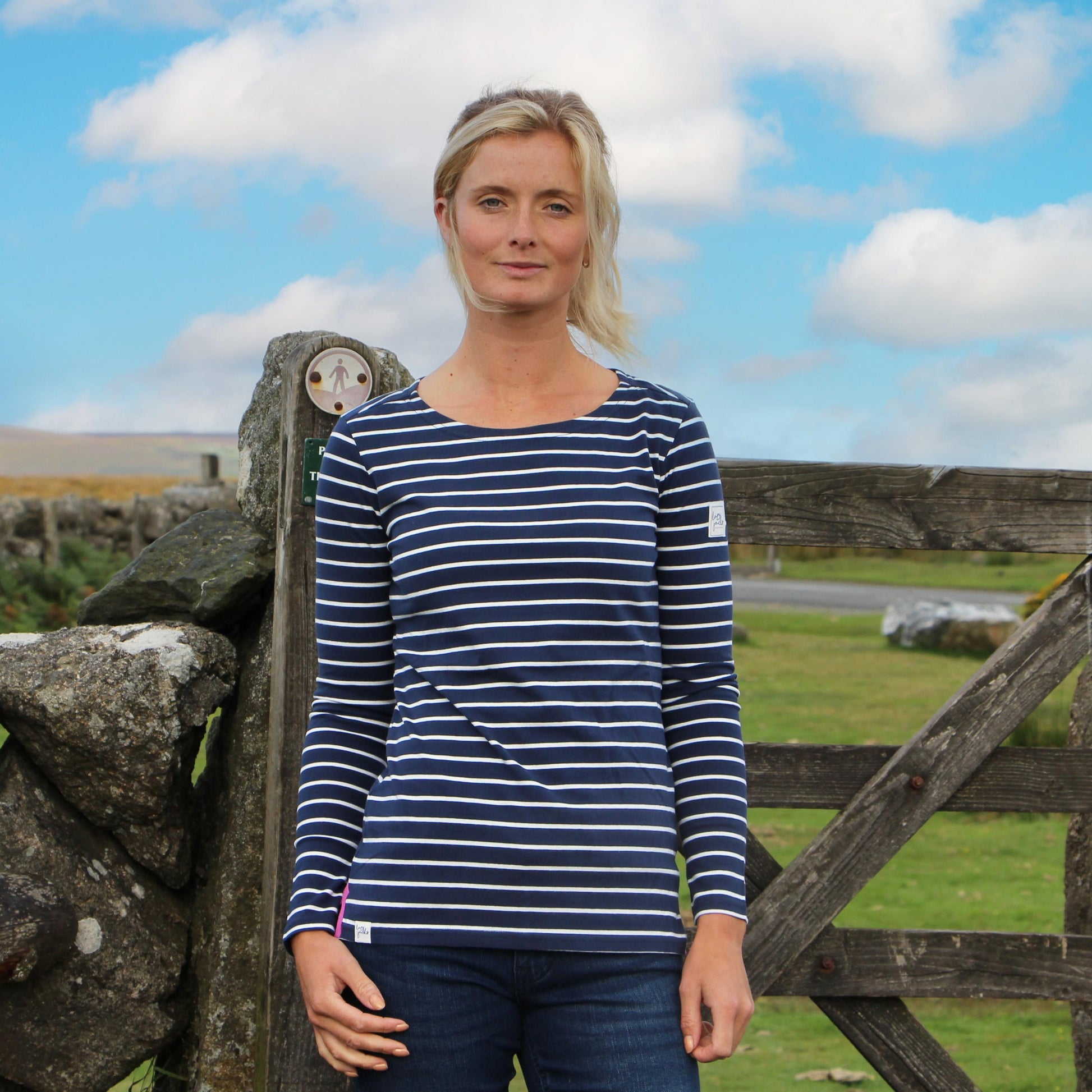 Marine - Back - Lazy Jacks Womens-Ladies Striped Breton Top