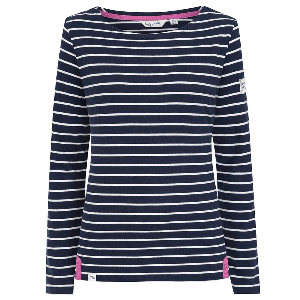 Marine - Front - Lazy Jacks Womens-Ladies Striped Breton Top