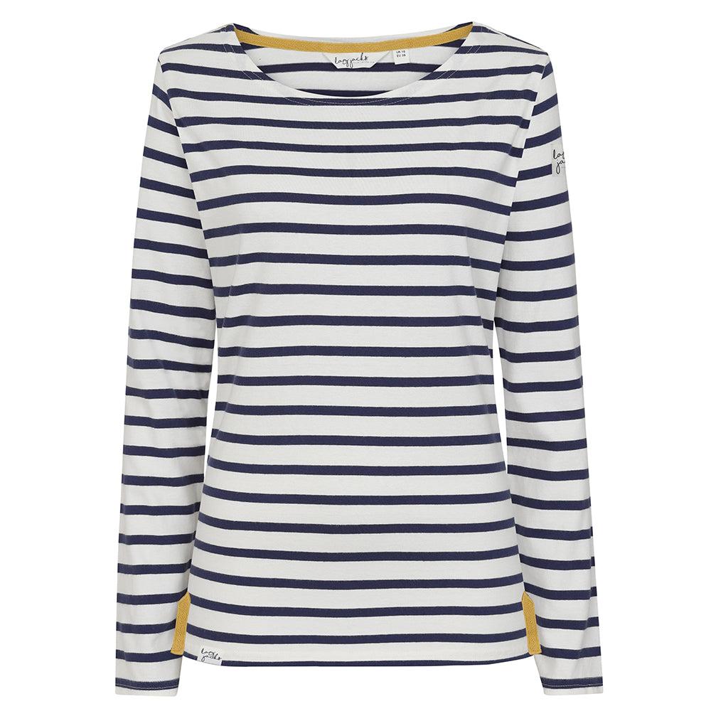Chalk - Back - Lazy Jacks Womens-Ladies Striped Breton Top