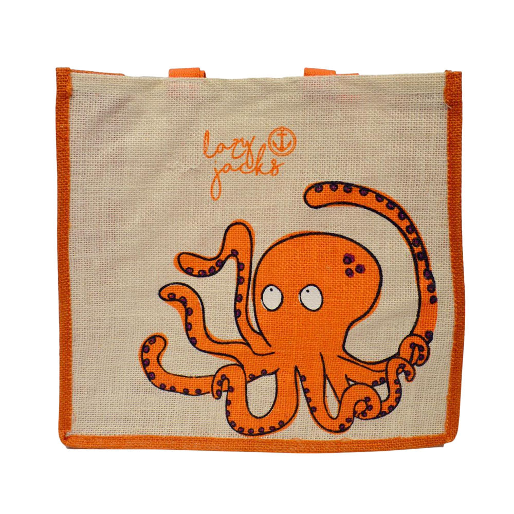 Orange - Front - Lazy Jacks Octopus Jute Tote Bag