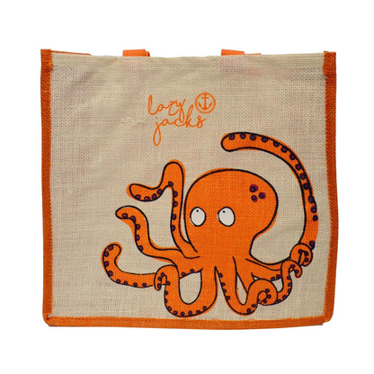 Orange - Front - Lazy Jacks Octopus Jute Tote Bag
