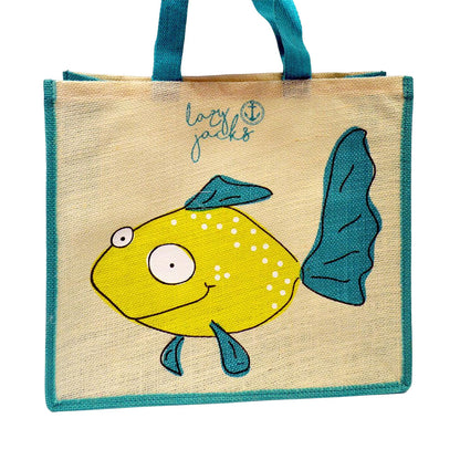 Turquoise - Front - Lazy Jacks Fish Jute Tote Bag