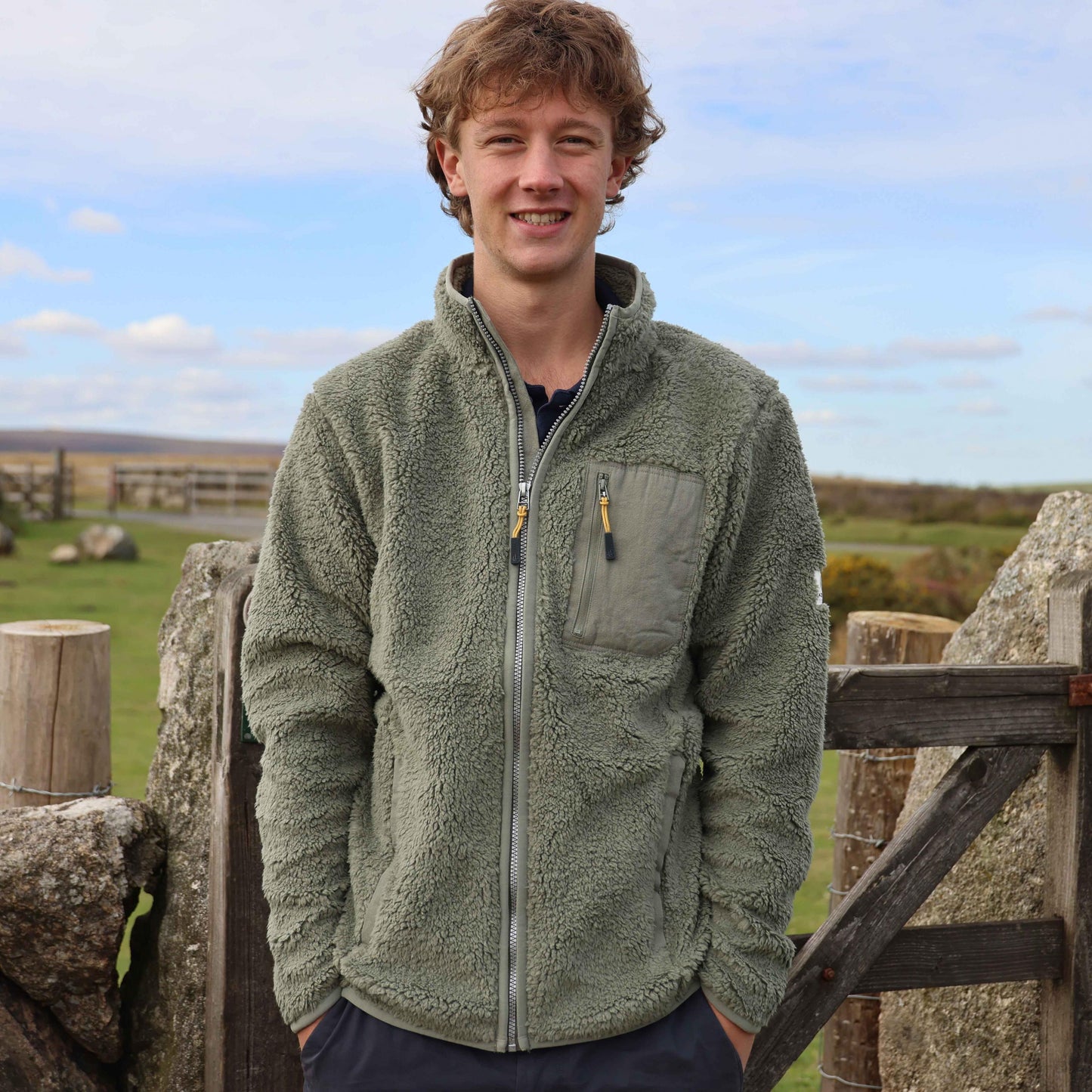 Khaki Green - Close up - Lazy Jacks Mens Soft Fleece Jacket