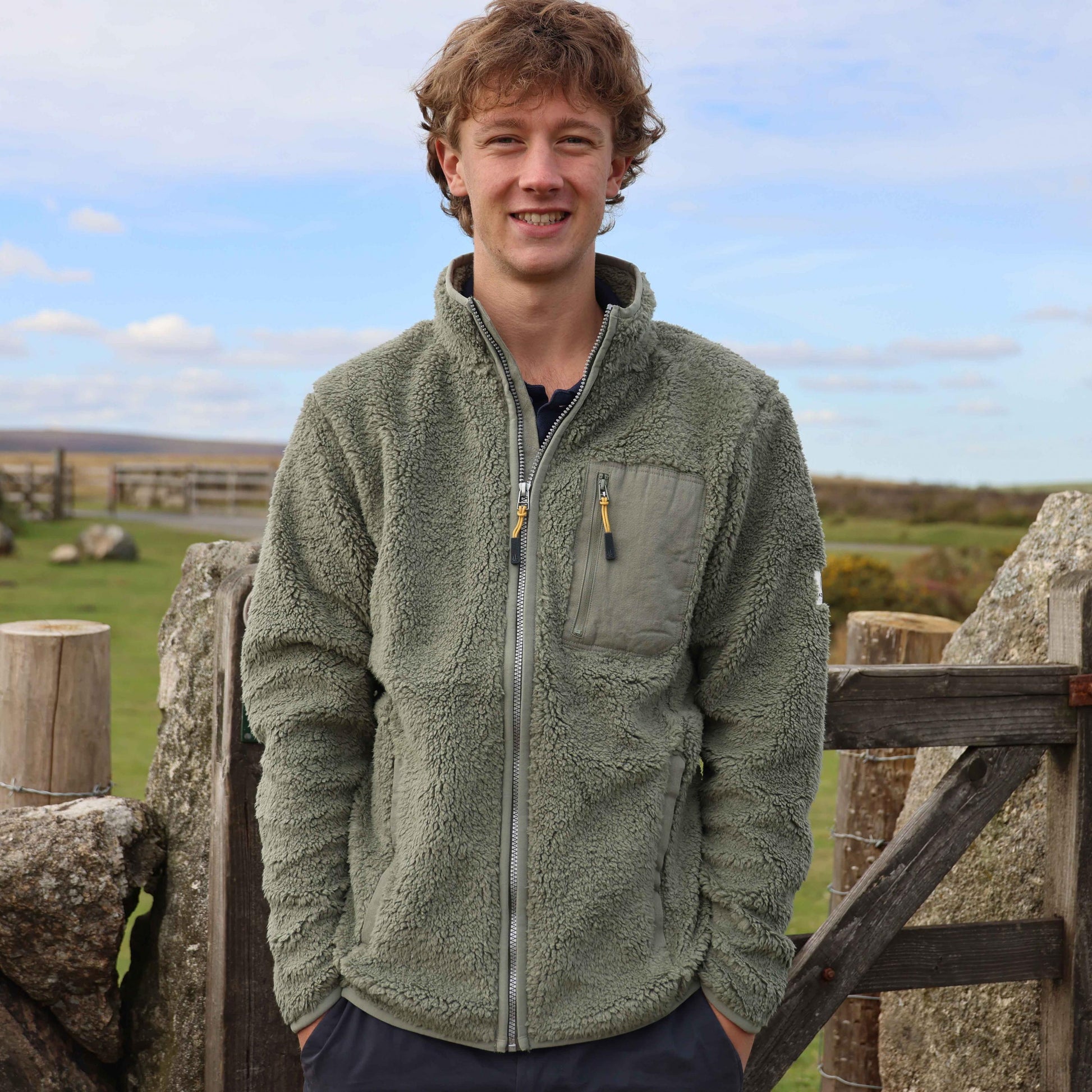 Khaki Green - Close up - Lazy Jacks Mens Soft Fleece Jacket