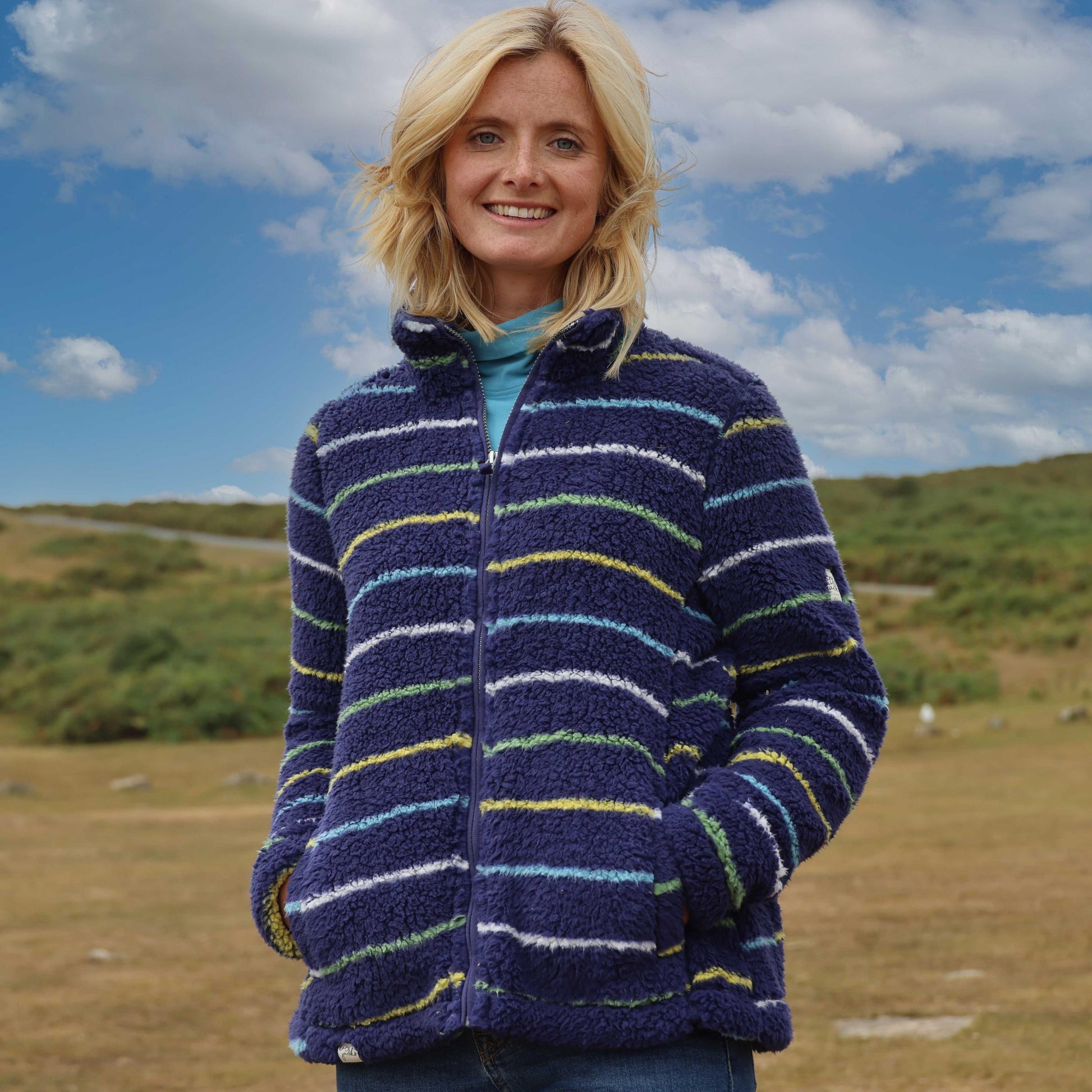 Navy-Green - Back - Lazy Jacks Womens-Ladies Fleece Jacket