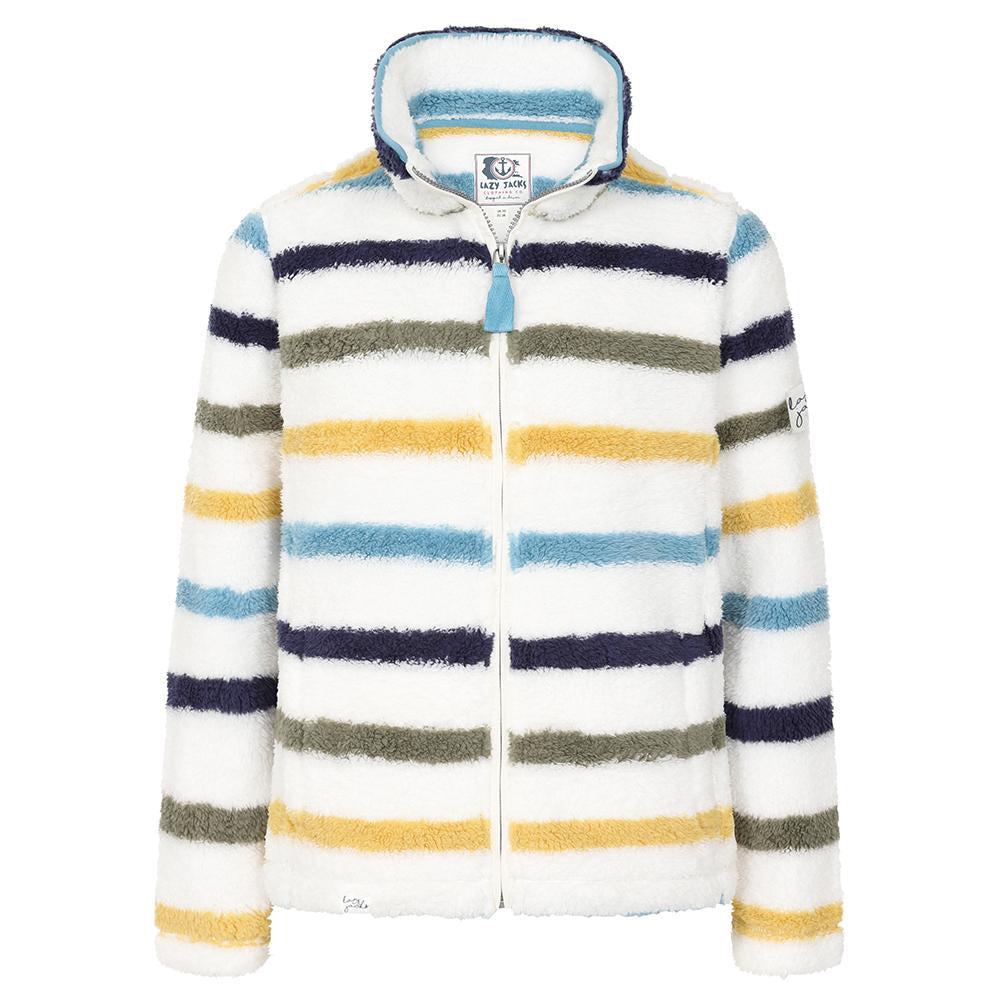 White-Khaki - Front - Lazy Jacks Womens-Ladies Fleece Jacket