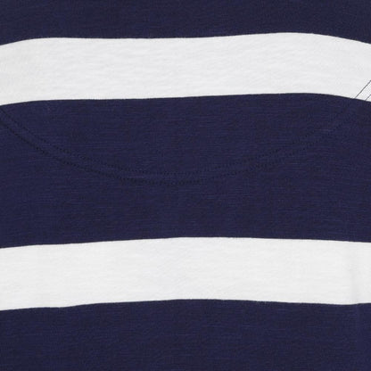 Marine Blue-White - Pack Shot - Lazy Jacks Mens Striped Long-Sleeved Rugby Polo Shirt