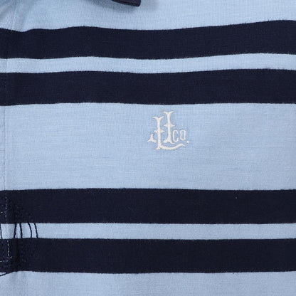 Sky - Back - Lazy Jacks Mens Striped Short-Sleeved Rugby Polo Shirt