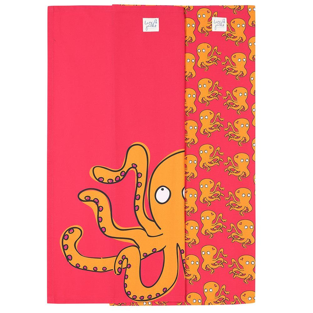 Red - Front - Lazy Jacks Octopus Tea Towel (Pack of 2)
