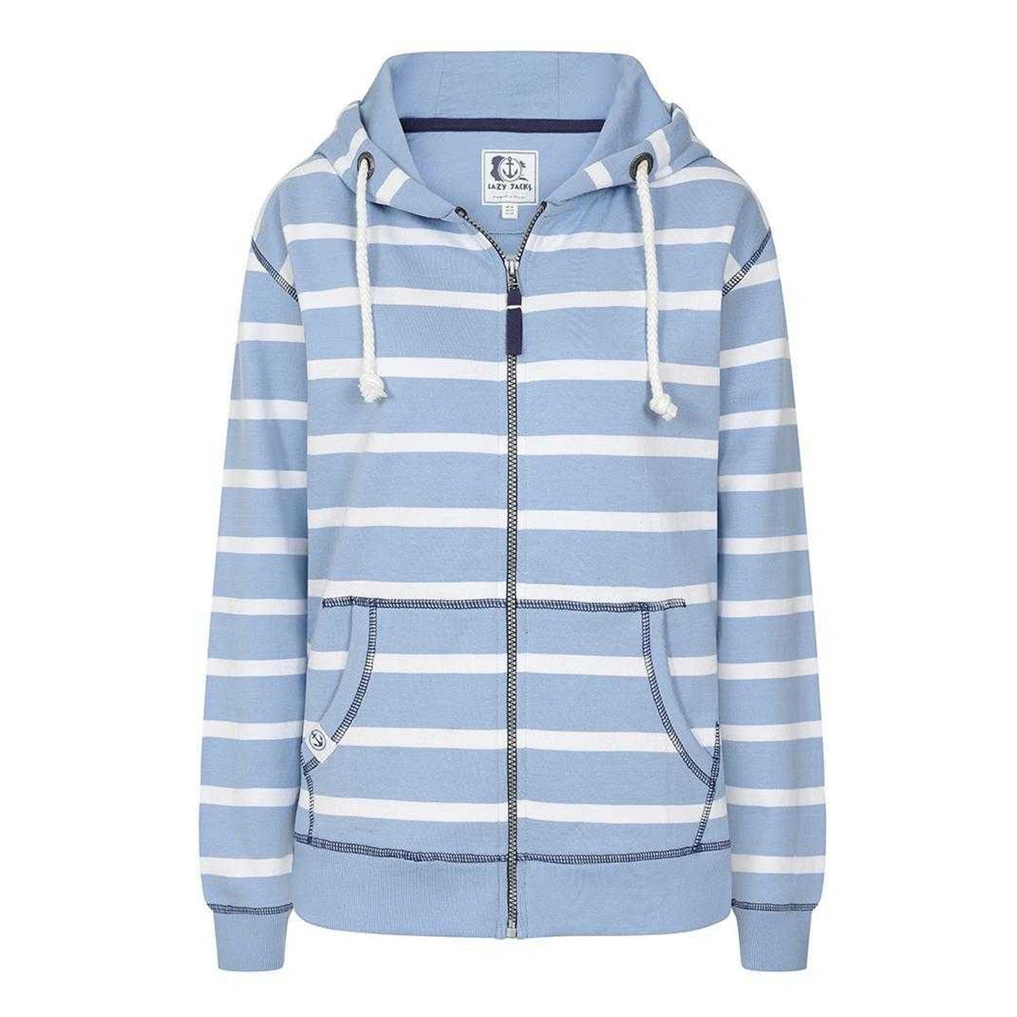 Sky - Front - Lazy Jacks Womens-Ladies Striped Full Zip Hoodie