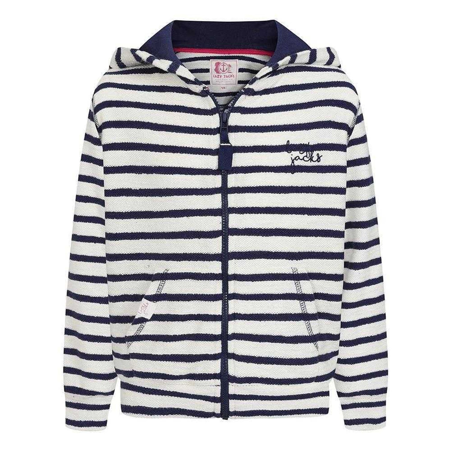 Twilight - Front - Lazy Jacks Girls Striped Textured Full Zip Hoodie