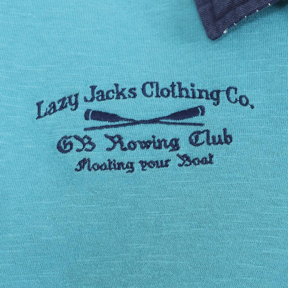 Teal - Back - Lazy Jacks Mens Contrast Collar Rugby Shirt