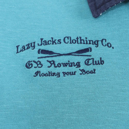 Teal - Back - Lazy Jacks Mens Contrast Collar Rugby Shirt