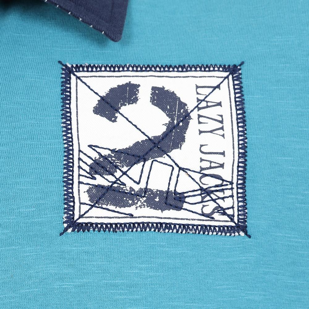 Teal - Side - Lazy Jacks Mens Contrast Collar Rugby Shirt