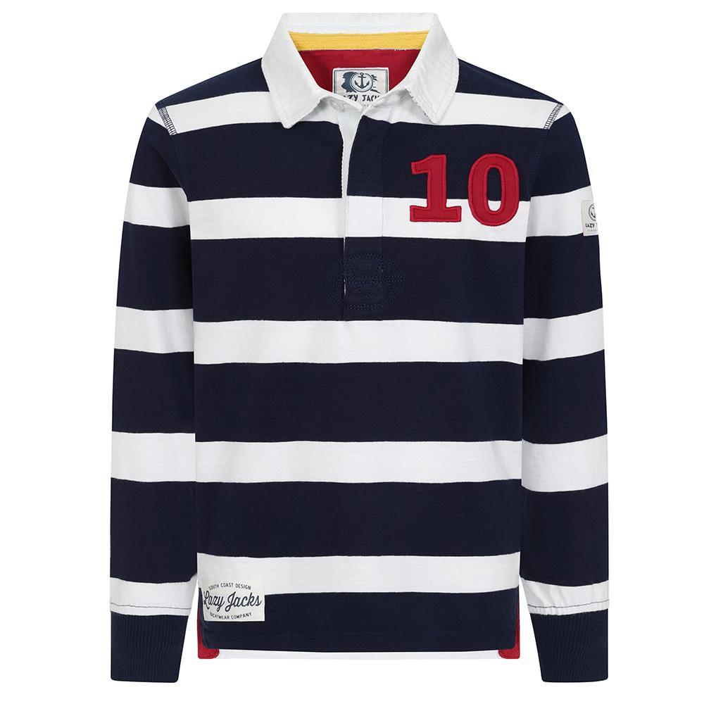 Marine-Rouge - Front - Lazy Jacks Boys Striped Rugby Shirt