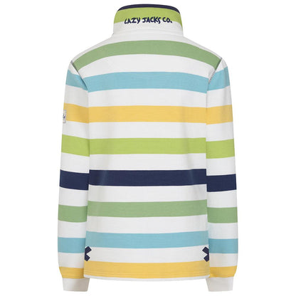 Multicoloured - Side - Lazy Jacks Womens-Ladies Striped Button Neck Sweatshirt