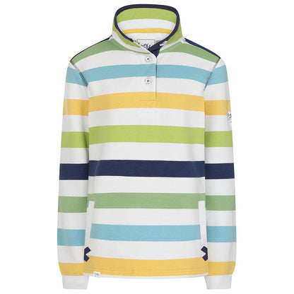 Multicoloured - Front - Lazy Jacks Womens-Ladies Striped Button Neck Sweatshirt