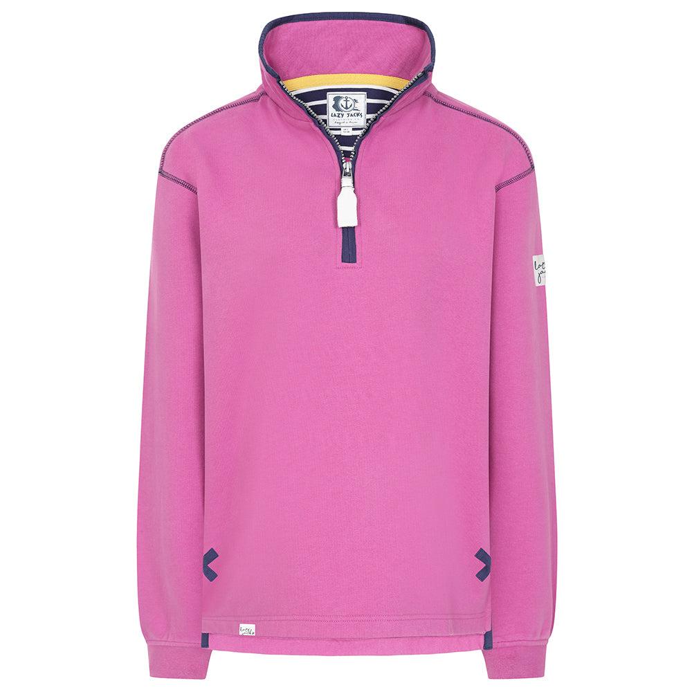 Raspberry - Front - Lazy Jacks Womens-Ladies Quarter Zip Sweatshirt
