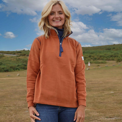 Orange - Back - Lazy Jacks Womens-Ladies Quarter Zip Sweatshirt