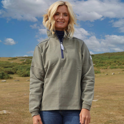 Khaki Green - Front - Lazy Jacks Womens-Ladies Quarter Zip Sweatshirt