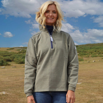 Khaki Green - Front - Lazy Jacks Womens-Ladies Quarter Zip Sweatshirt