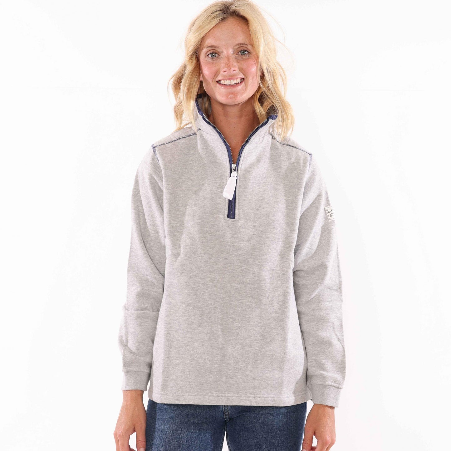 Grey Marl - Front - Lazy Jacks Womens-Ladies Quarter Zip Sweatshirt