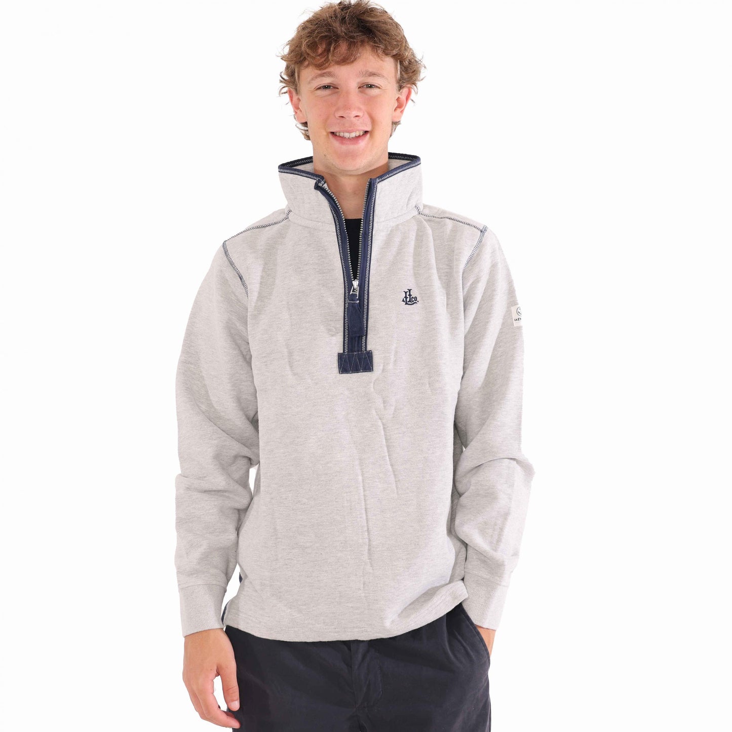 Grey Marl - Back - Lazy Jacks Mens Quarter Zip Sweatshirt