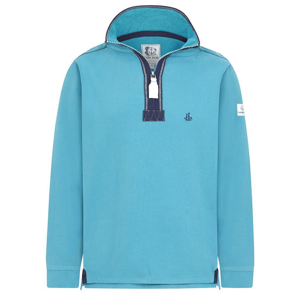 Teal - Close up - Lazy Jacks Mens Quarter Zip Sweatshirt