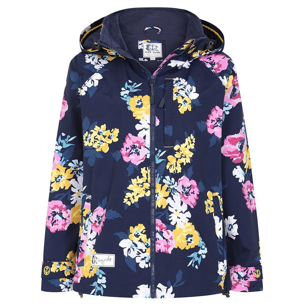 Navy-Pink-Yellow - Front - Lazy Jacks Womens-Ladies Floral Waterproof Jacket
