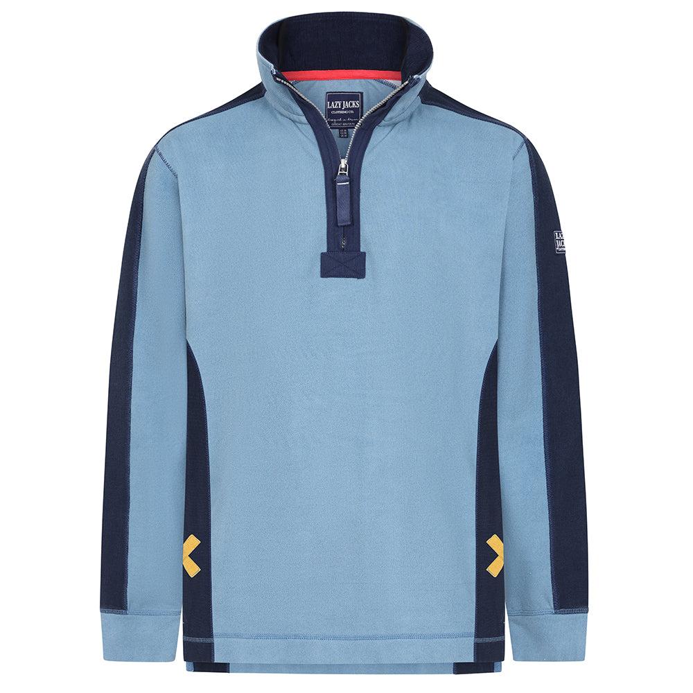 Airforce Blue - Front - Lazy Jacks Mens Contrast Panel Pique Sweatshirt