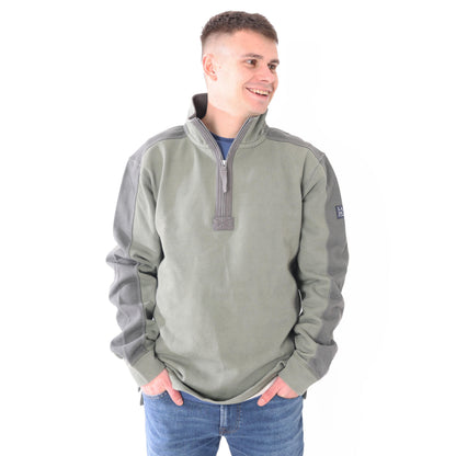 Khaki Green - Front - Lazy Jacks Mens Contrast Panel Pique Sweatshirt