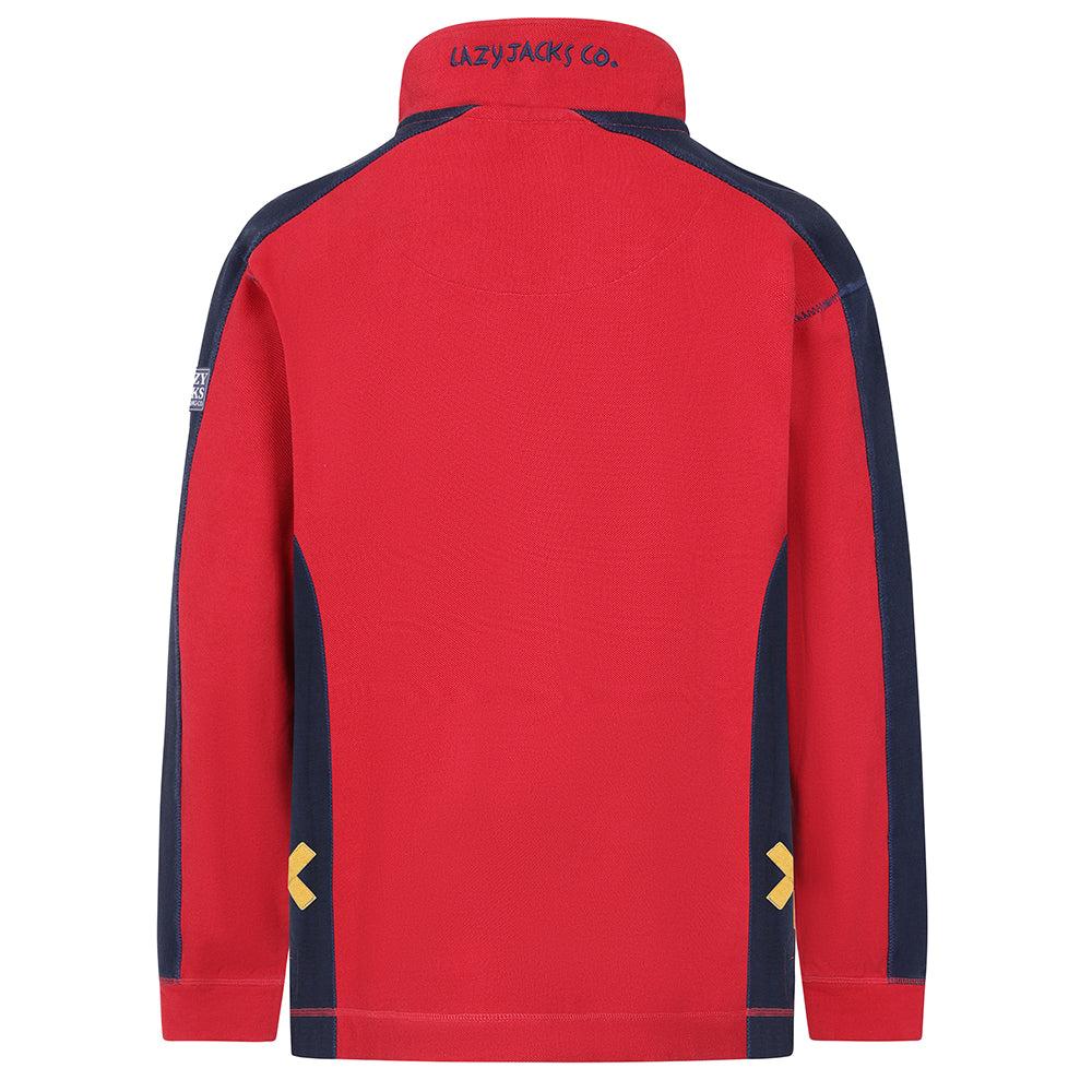 Red - Side - Lazy Jacks Mens Contrast Panel Pique Sweatshirt