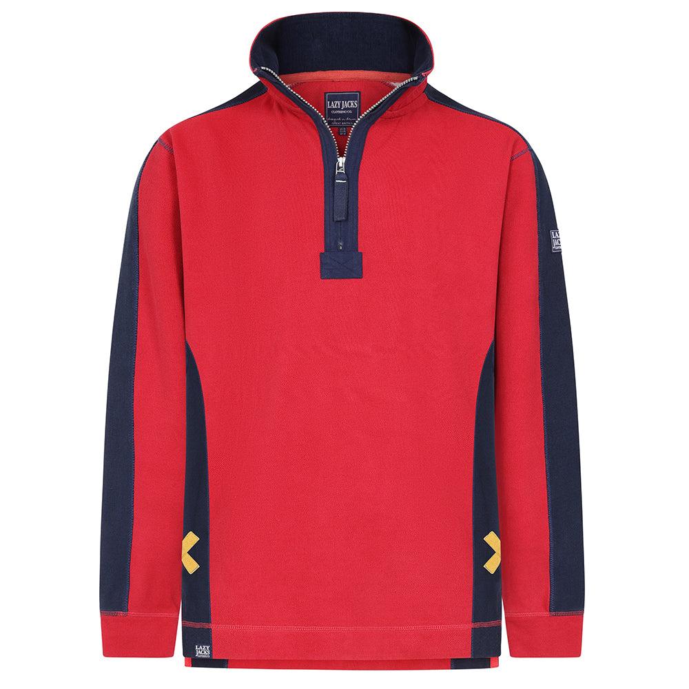 Red - Front - Lazy Jacks Mens Contrast Panel Pique Sweatshirt