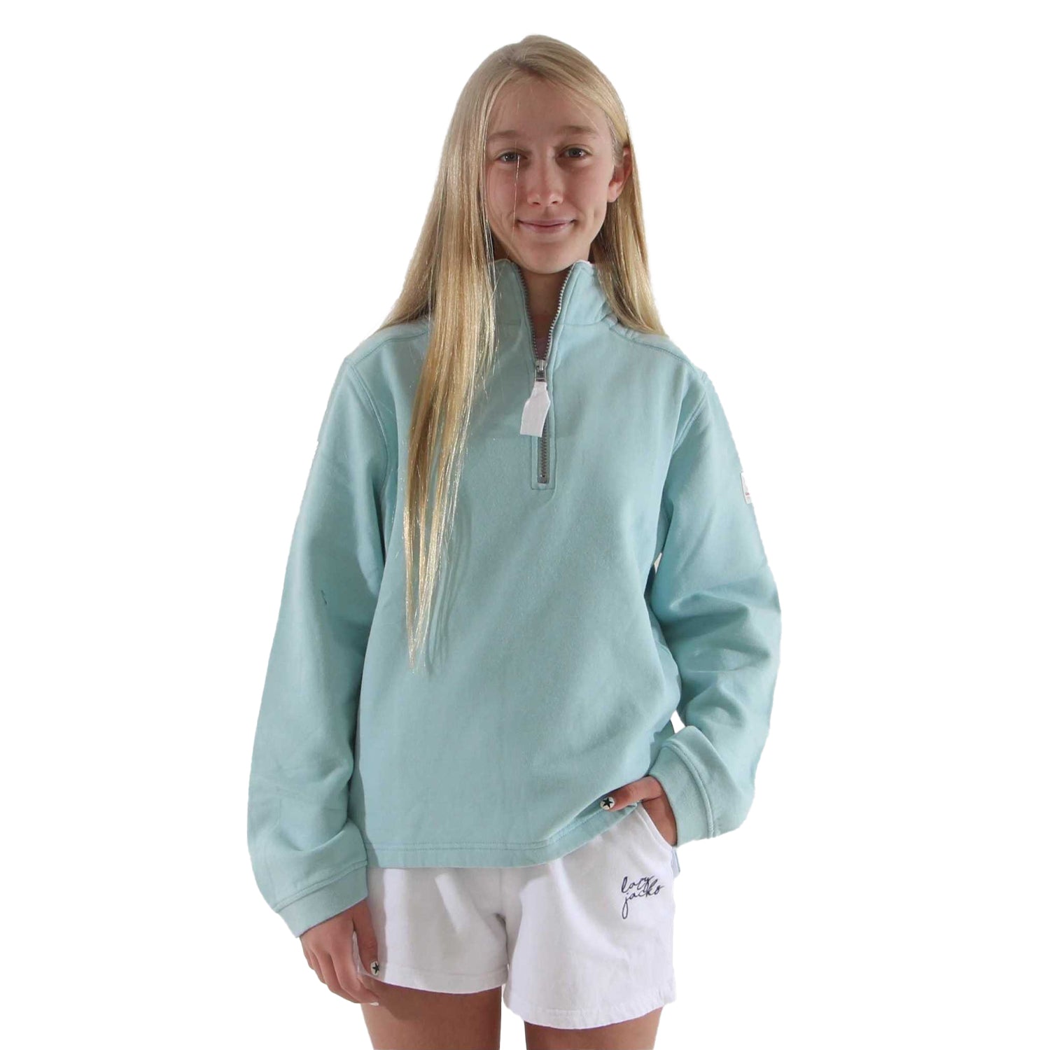 Mint - Pack Shot - Lazy Jacks Girls Quarter Zip Sweatshirt