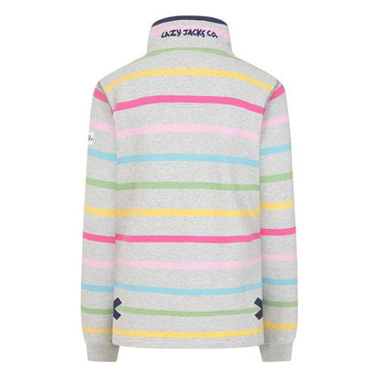 Multicoloured - Back - Lazy Jacks Womens-Ladies Striped Button Neck Winter Sweatshirt