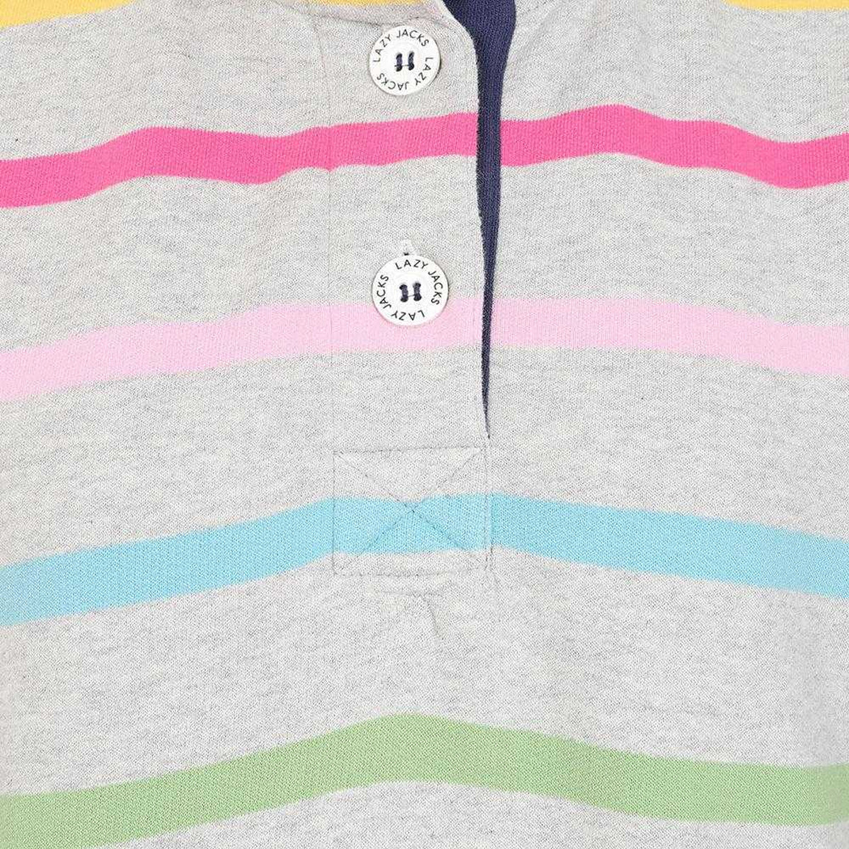 Multicoloured - Side - Lazy Jacks Womens-Ladies Striped Button Neck Winter Sweatshirt