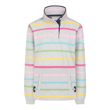 Multicoloured - Front - Lazy Jacks Womens-Ladies Striped Button Neck Winter Sweatshirt